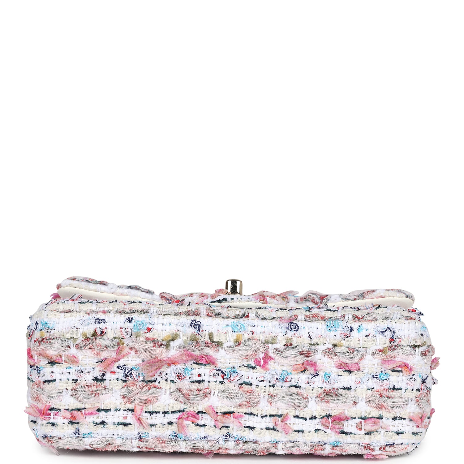 Chanel Mini Rectangular Flap Bag White Multicolored Tweed Light Gold Hardware