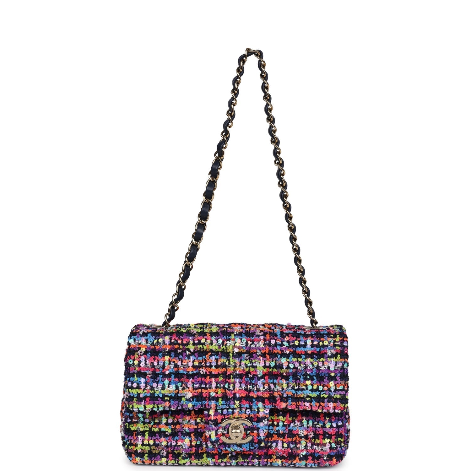 Chanel Mini Rectangular Flap Bag Multicolored Tweed and Sequins Gold Hardware