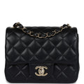 Chanel Mini Classic Square Flap Bag Black Lambskin Light Gold Hardware