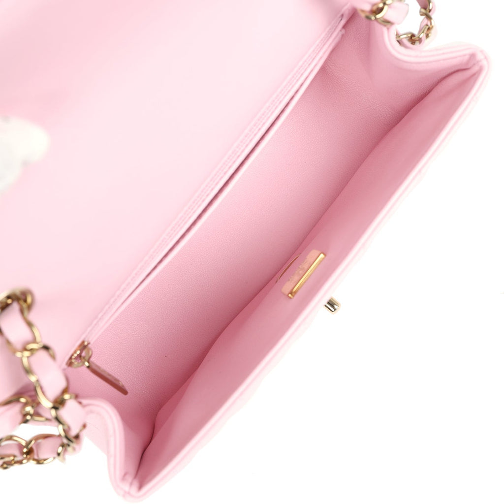 Chanel Mini Classic Rectangular Flap Bag Light Pink Lambskin Light Gold Hardware