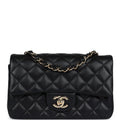 Chanel Mini Classic Rectangular Flap Bag Black Lambskin Light Gold Hardware