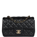 Chanel Mini Rectangular Flap Bag Black Lambskin Gold Hardware