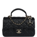 Chanel Mini Rectangular Top Handle Flap Bag Black Lambskin Light Gold Hardware