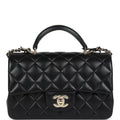 Chanel Mini Rectangular Top Handle Flap Bag Black Lambskin Light Gold Hardware