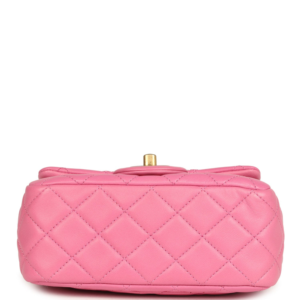 Chanel Mini Pearl Crush Square Flap Bag Pink Lambskin Brushed Gold Hardware