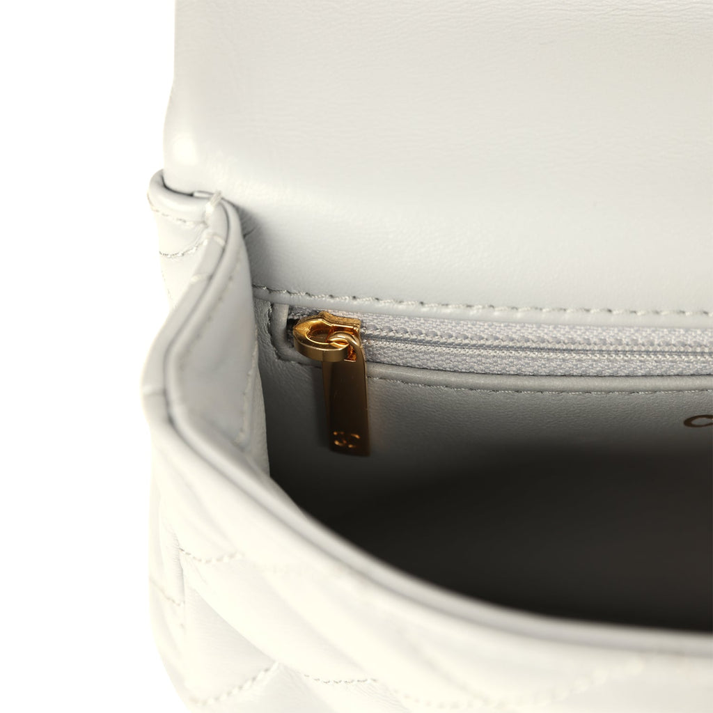 Pre-owned Chanel Mini CC Rectangular Flap Bag with Top Handle Light Grey Lambskin Gold Hardware