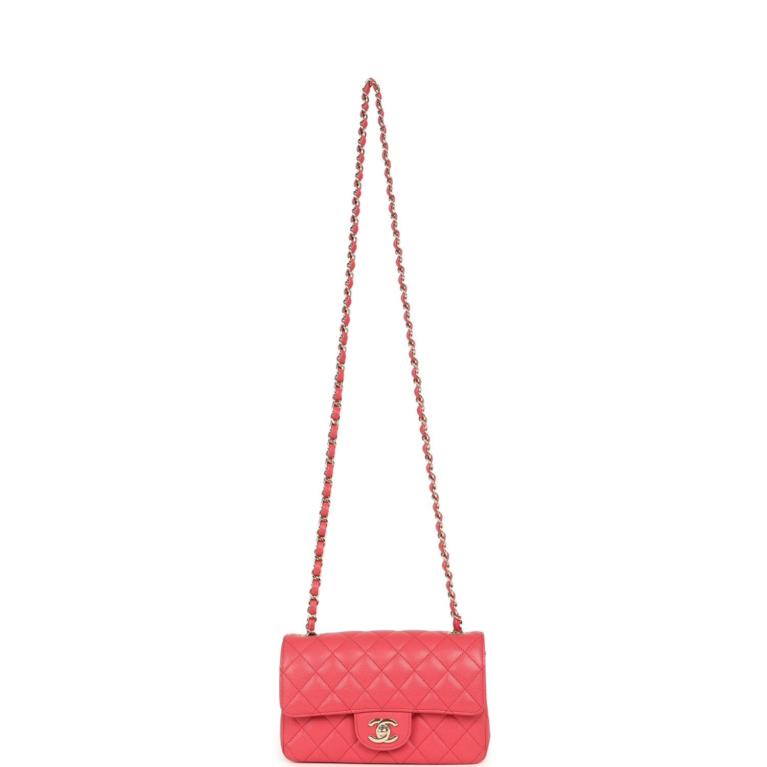 Pre-owned Chanel Mini Classic Rectangular Flap Bag Dark Pink Caviar Light Gold Hardware