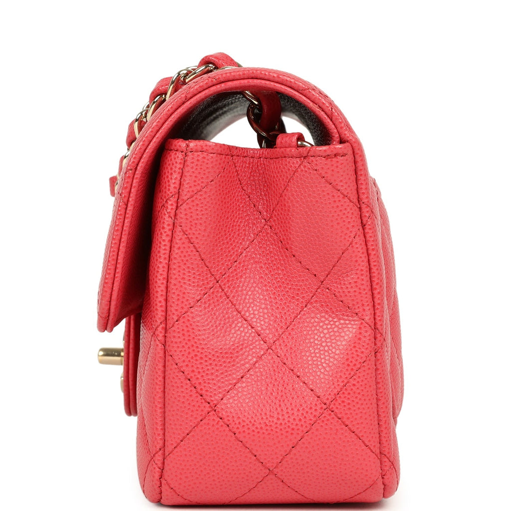 Pre-owned Chanel Mini Classic Rectangular Flap Bag Dark Pink Caviar Light Gold Hardware