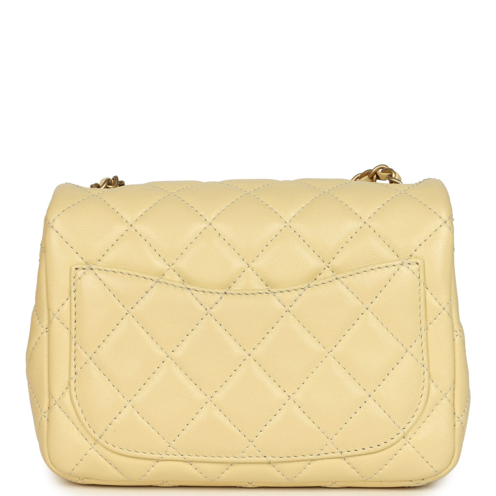Pre-owned Chanel Mini Pearl Crush Square Flap Bag Yellow Lambskin Brushed Gold Hardware