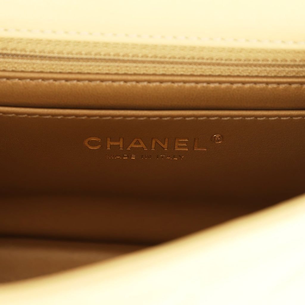 Pre-owned Chanel Mini Pearl Crush Square Flap Bag Yellow Lambskin Brushed Gold Hardware