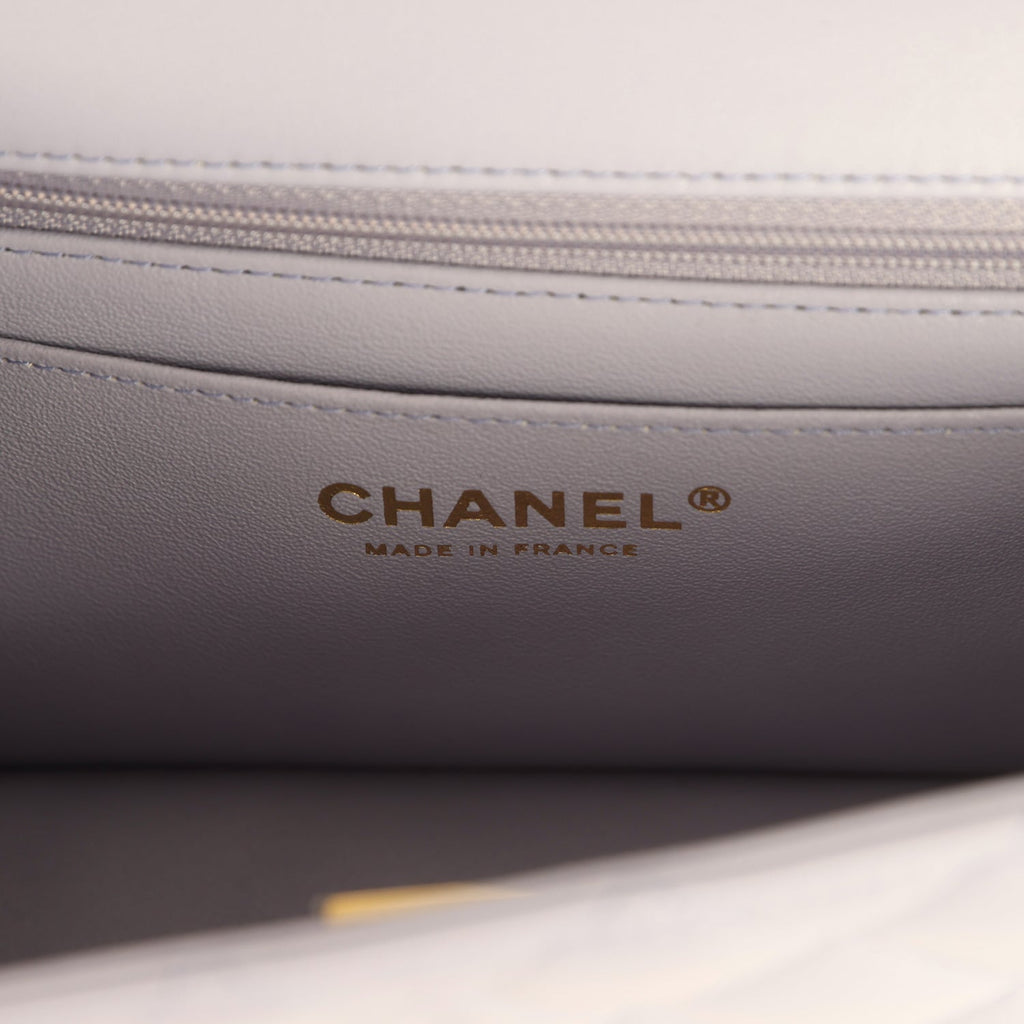 Chanel Mini Rectangular Flap Bag with Top Handle Light Purple Lambskin Light Gold Hardware