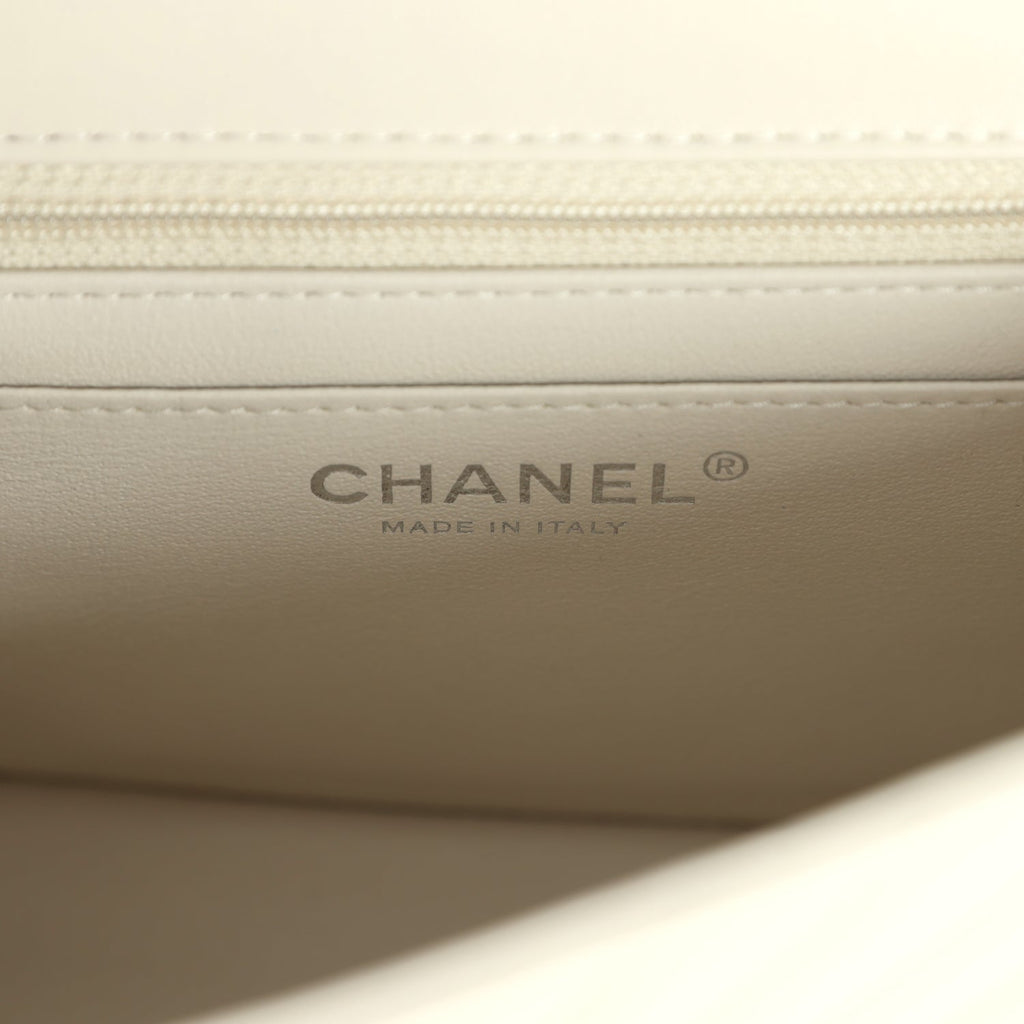 Pre-owned Chanel Mini Chevron Square Flap Bag Ivory Lambskin Silver Hardware