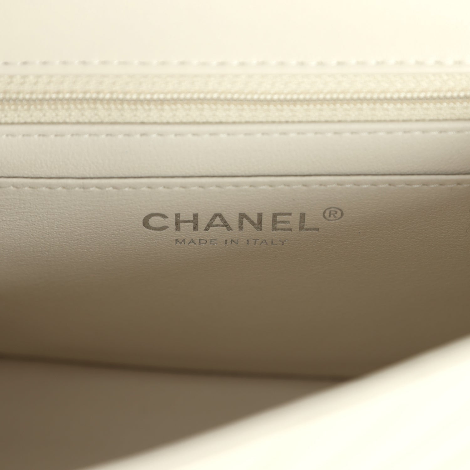Pre-owned Chanel Mini Chevron Square Flap Bag Ivory Lambskin Silver Hardware