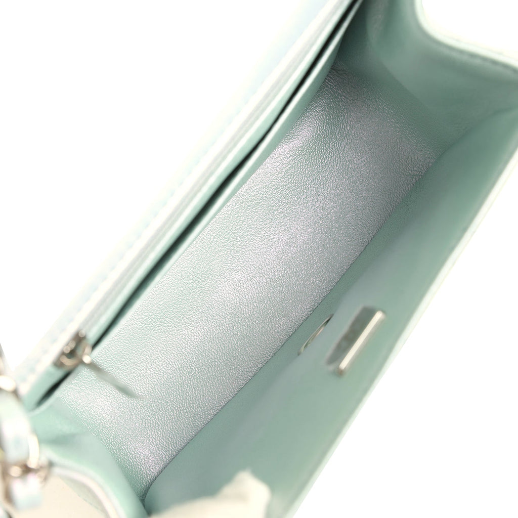 Chanel Mini Classic Square Flap Bag Blue Iridescent Calfskin Silver Hardware