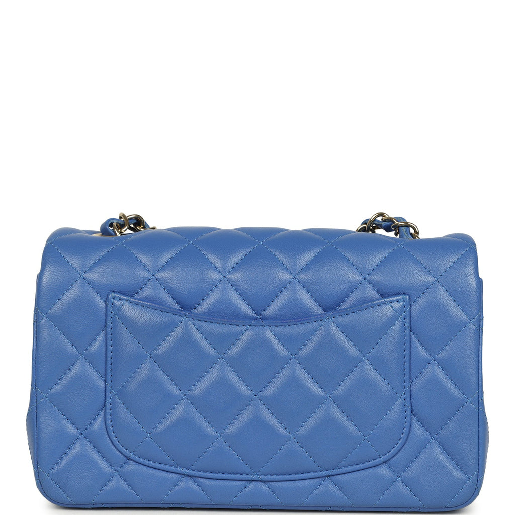 Pre-owned Chanel Mini Rectangular Hollywood Charms Flap Bag Blue Lambskin Light Gold Hardware