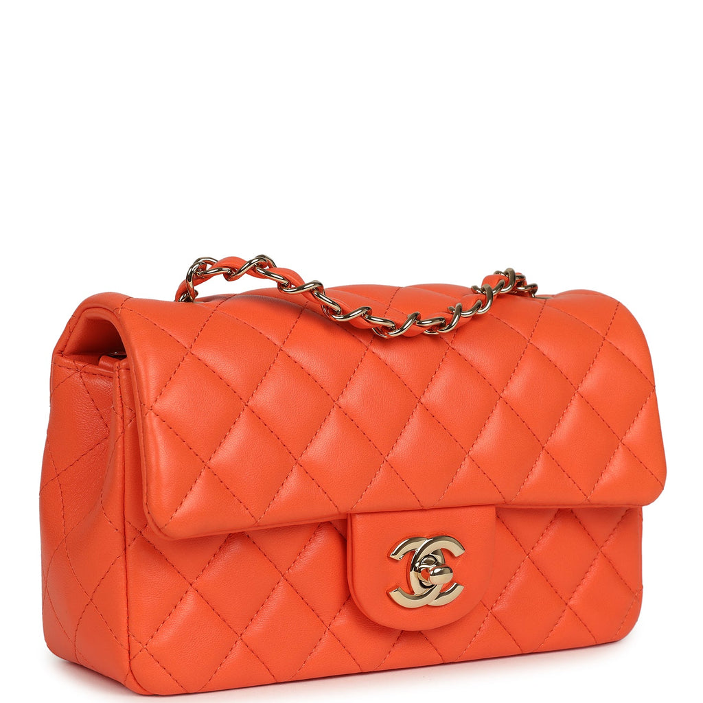 Pre-owned Chanel Mini Rectangular Flap Bag Orange Lambskin Light Gold Hardware
