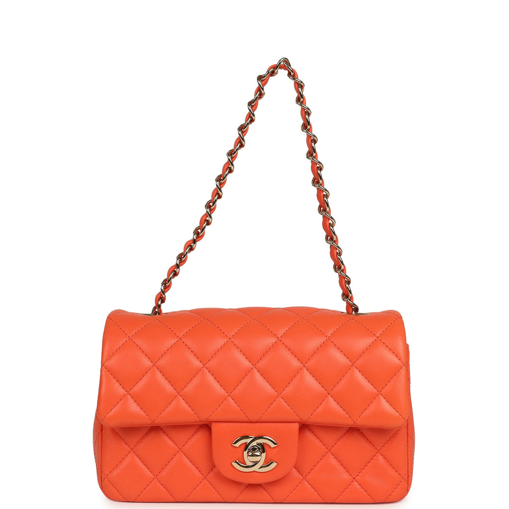 Pre-owned Chanel Mini Rectangular Flap Bag Orange Lambskin Light Gold Hardware