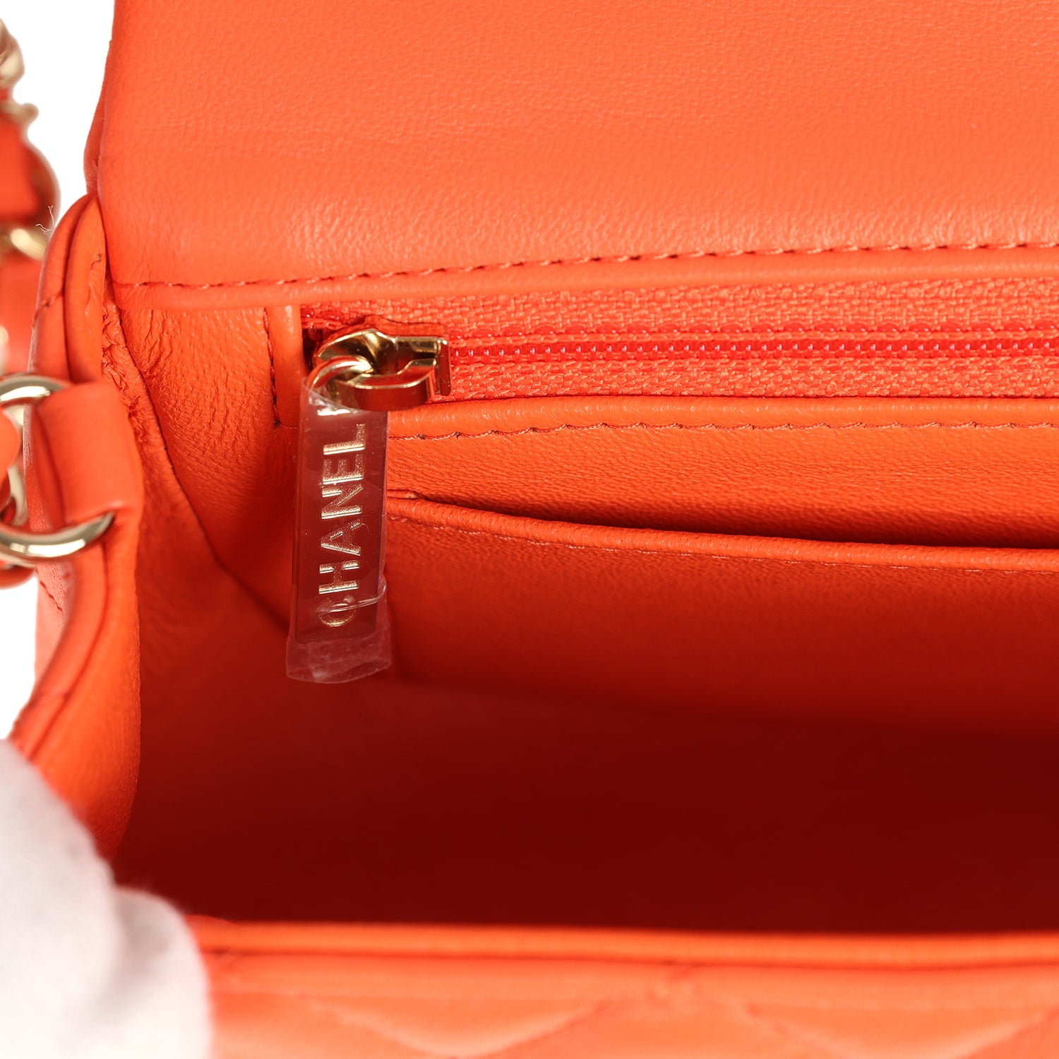 Pre-owned Chanel Mini Rectangular Flap Bag Orange Lambskin Light Gold Hardware