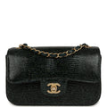 Pre-owned Chanel Mini Rectangular Flap Bag Green Shiny Lizard Brushed Gold Hardware