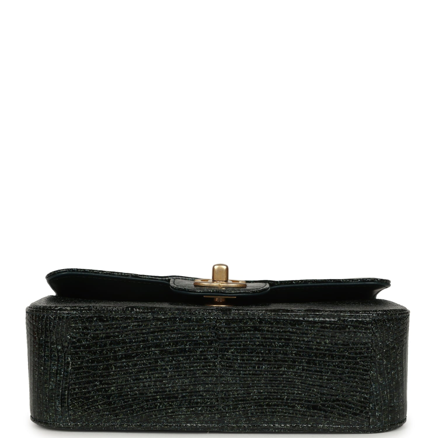Pre-owned Chanel Mini Rectangular Flap Bag Green Shiny Lizard Brushed Gold Hardware