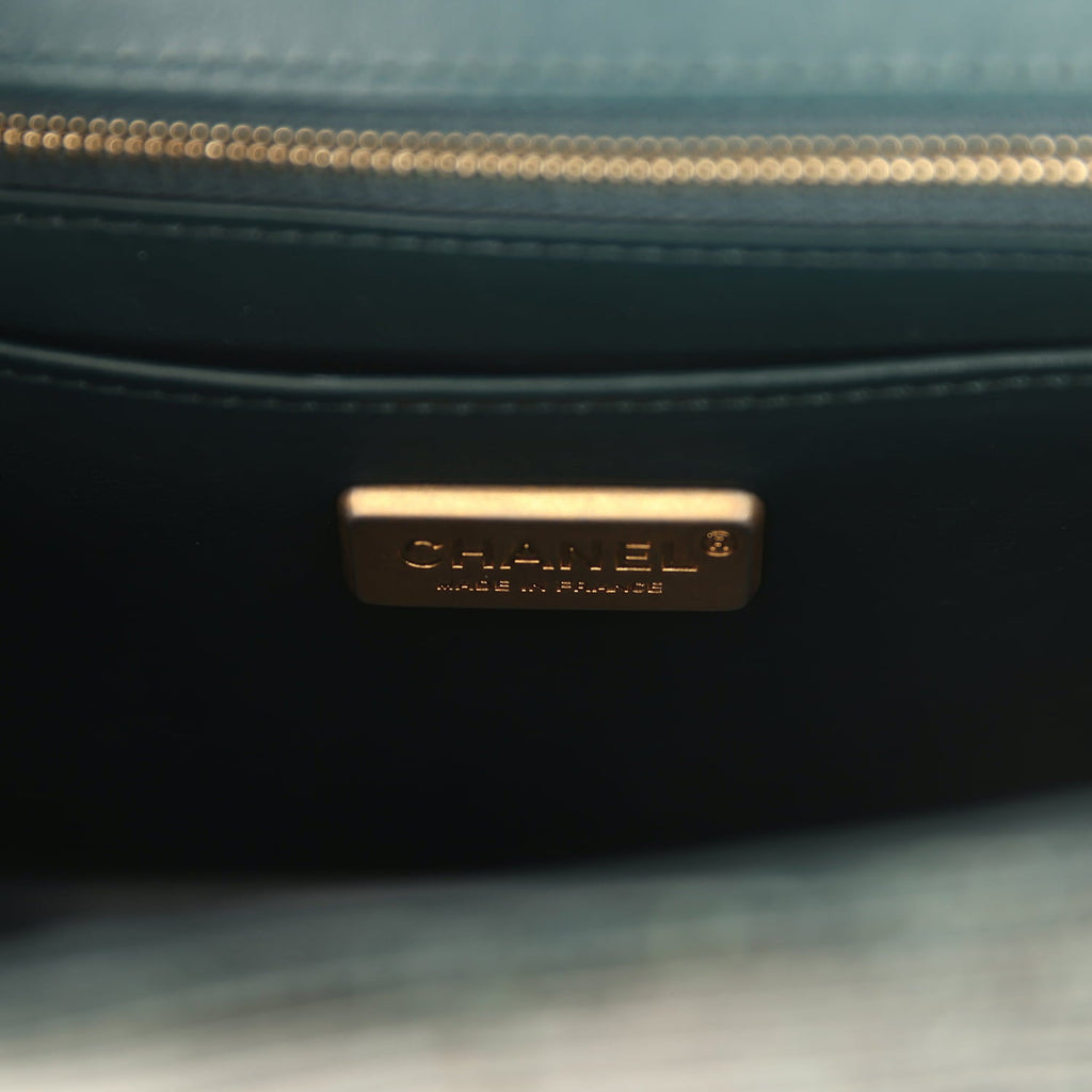 Pre-owned Chanel Mini Rectangular Flap Bag Green Shiny Lizard Brushed Gold Hardware