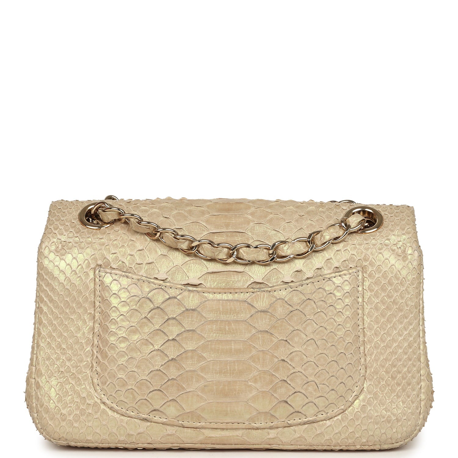 Pre-owned Chanel Mini Rectangular Flap Bag Iridescent Gold Python Gold Hardware