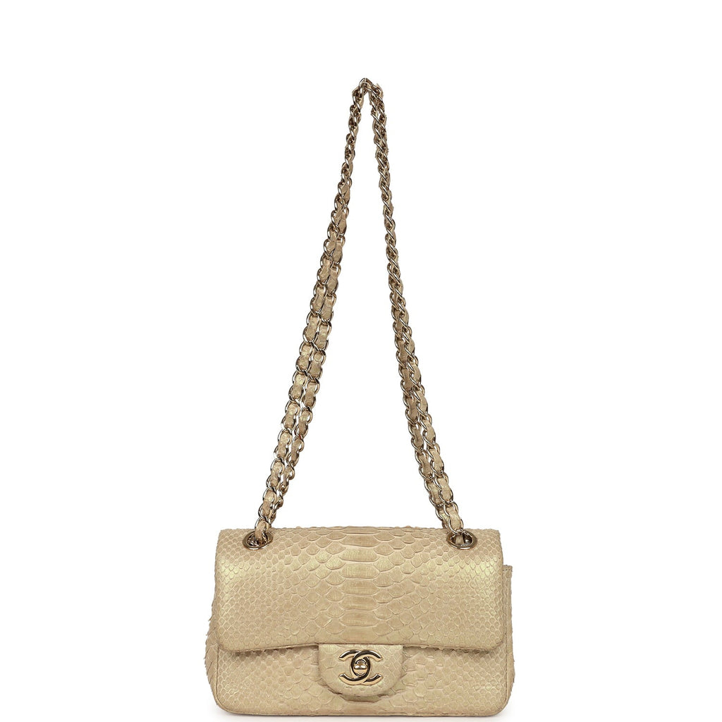 Pre-owned Chanel Mini Rectangular Flap Bag Iridescent Gold Python Gold Hardware