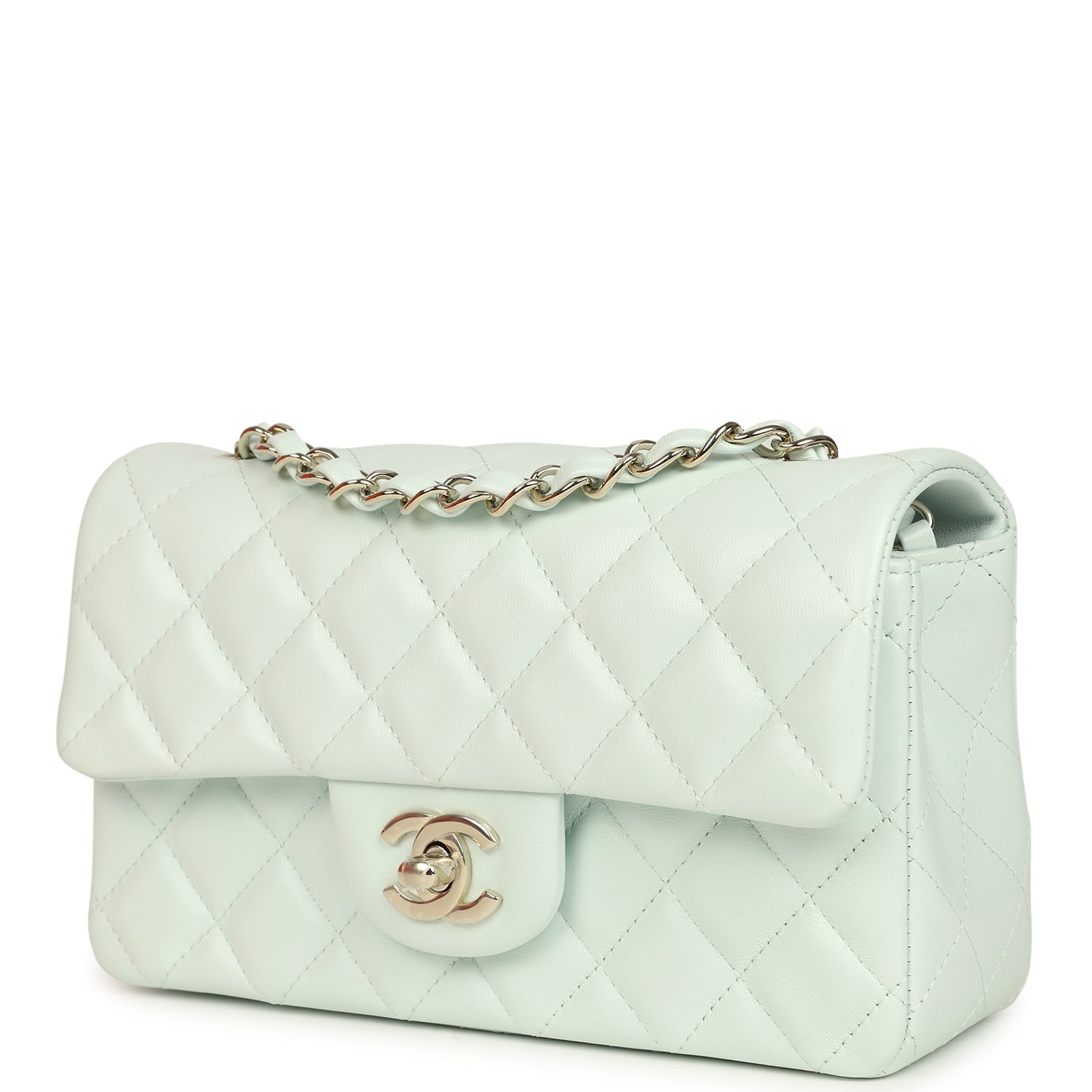 Chanel Mini Classic Rectangular Flap Bag Mint Lambskin Light Gold Hardware