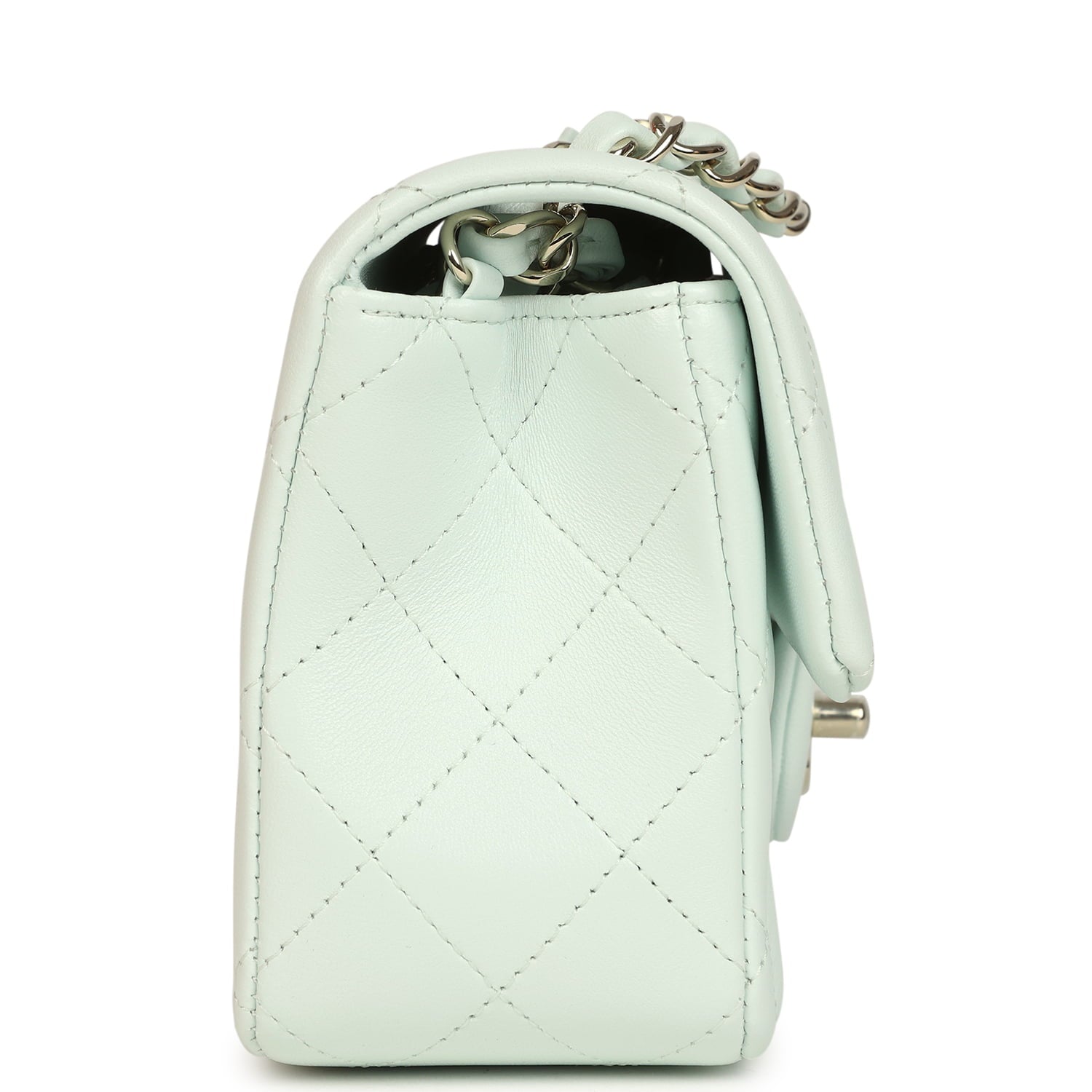 Chanel Mini Classic Rectangular Flap Bag Mint Lambskin Light Gold Hardware