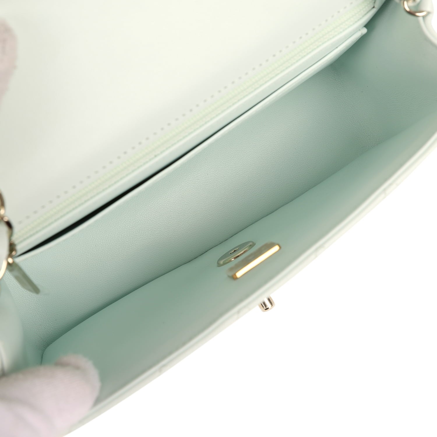 Chanel Mini Classic Rectangular Flap Bag Mint Lambskin Light Gold Hardware