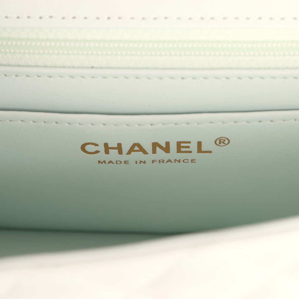 Chanel Mini Classic Rectangular Flap Bag Mint Lambskin Light Gold Hardware
