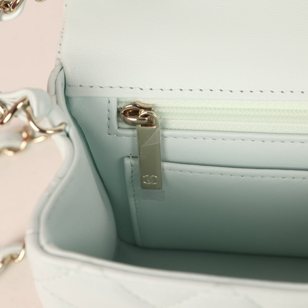 Chanel Mini Classic Rectangular Flap Bag Mint Lambskin Light Gold Hardware