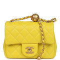 Chanel Mini Pearl Crush Square Flap Bag Yellow Lambskin Brushed Gold Hardware