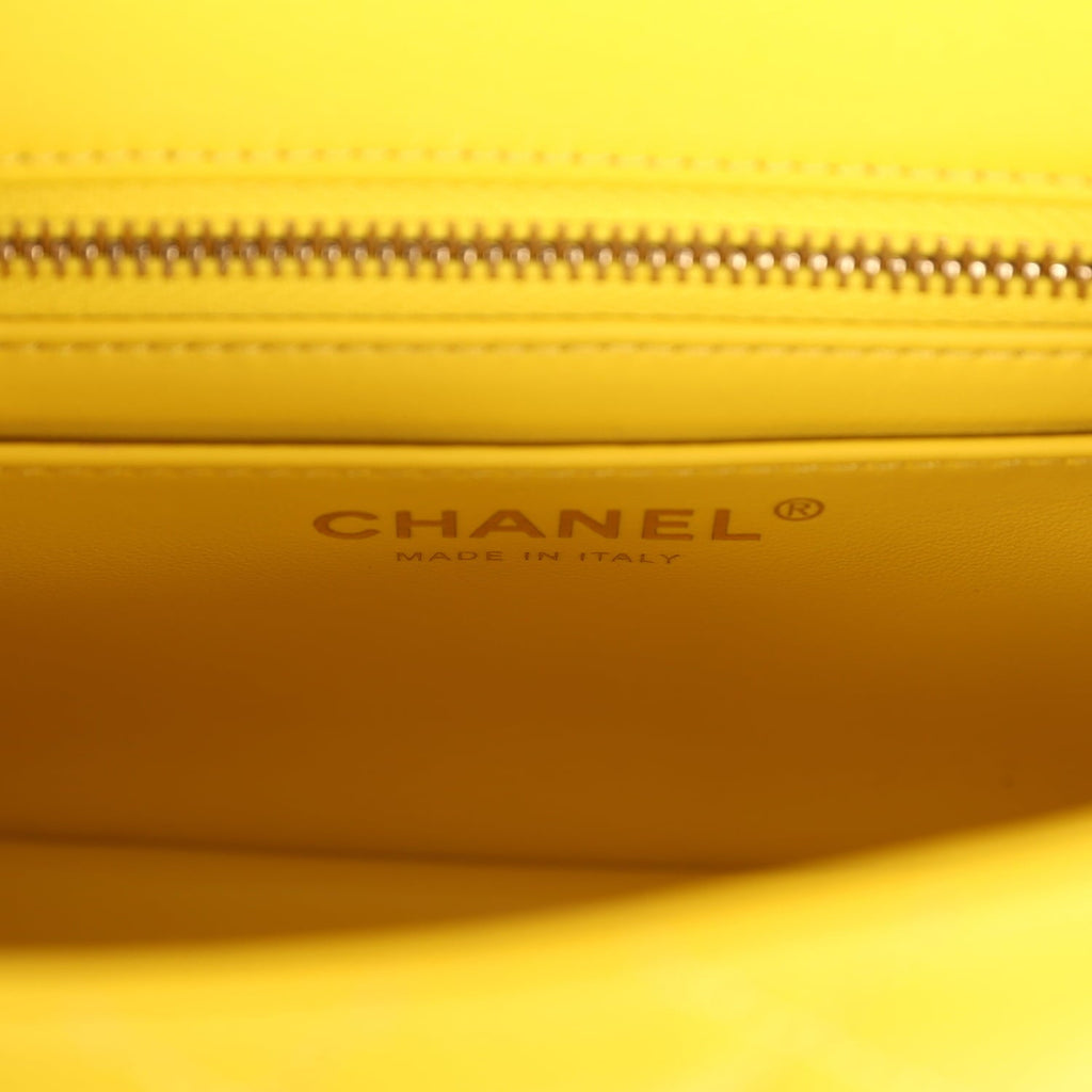 Chanel Mini Pearl Crush Square Flap Bag Yellow Lambskin Brushed Gold Hardware