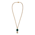 Chanel Vintage Gold Plated Hanging Green Gripoix and CC Pendant Necklace
