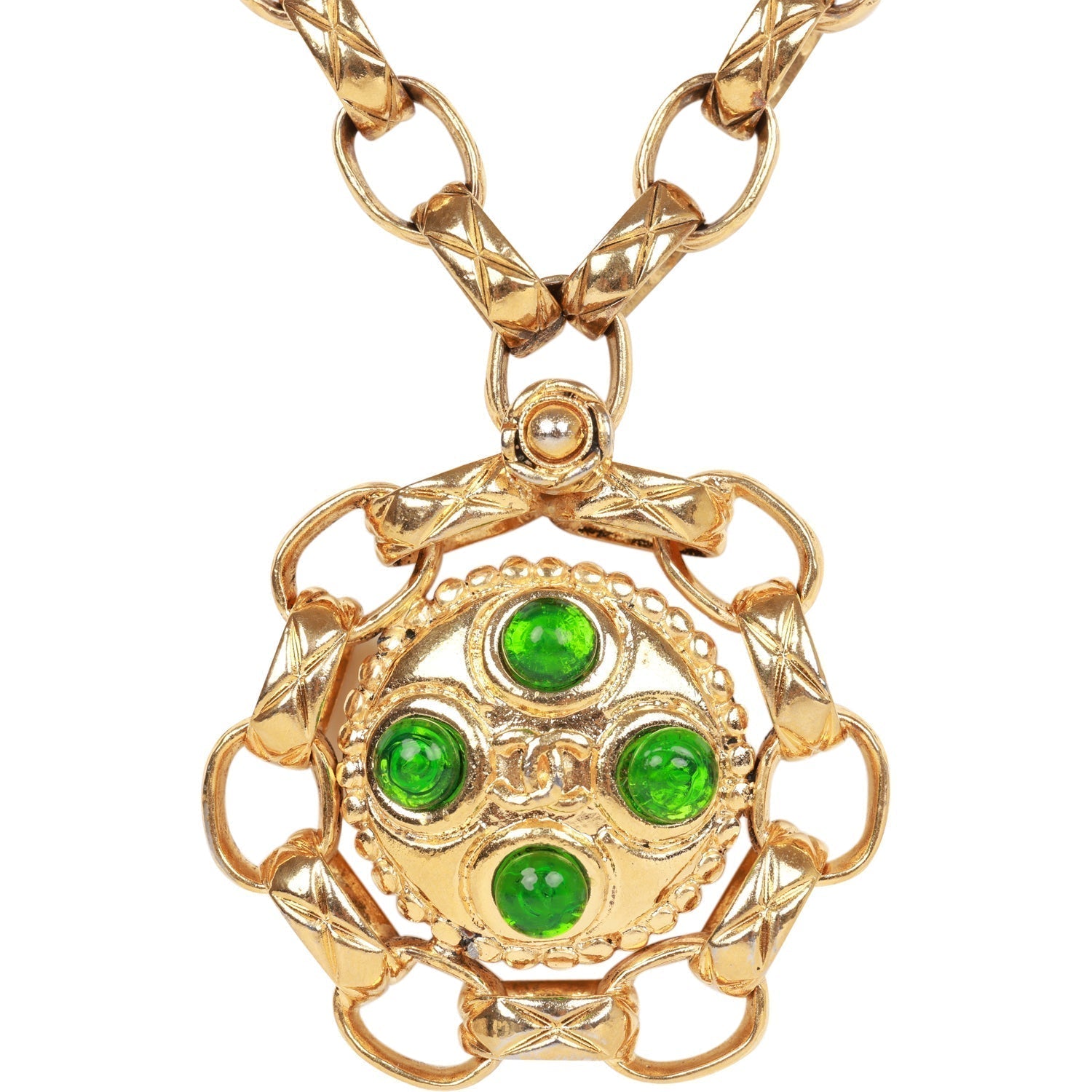 Chanel Vintage Gold Plated Gripoix Cocomark Pendant Necklace