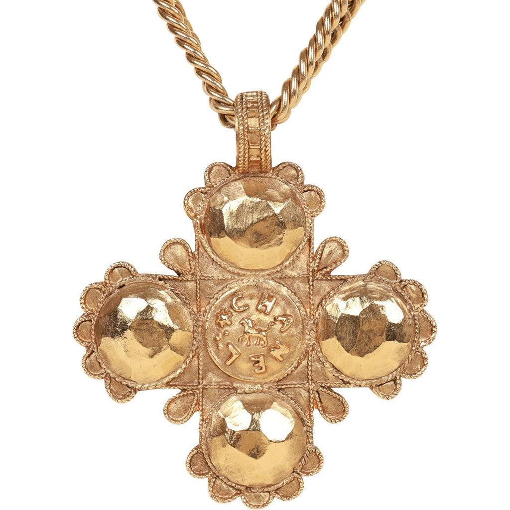 Chanel Vintage 24K Gold Plated Lion Cross Pendant Necklace