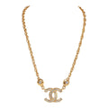 Chanel Vintage 24K Gold Plated Crystal Signature CC Logo Necklace