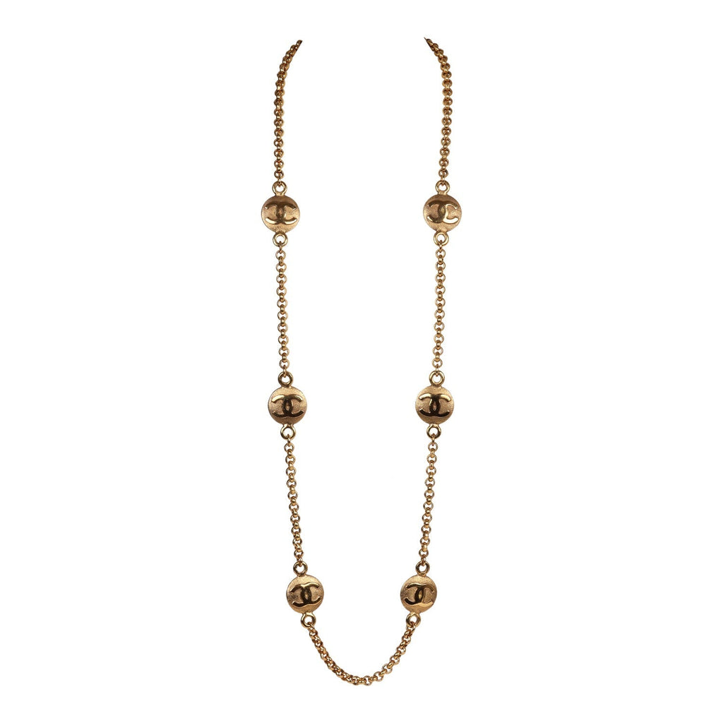Chanel Vintage Medallion Cable Chain Gold Metal Necklace