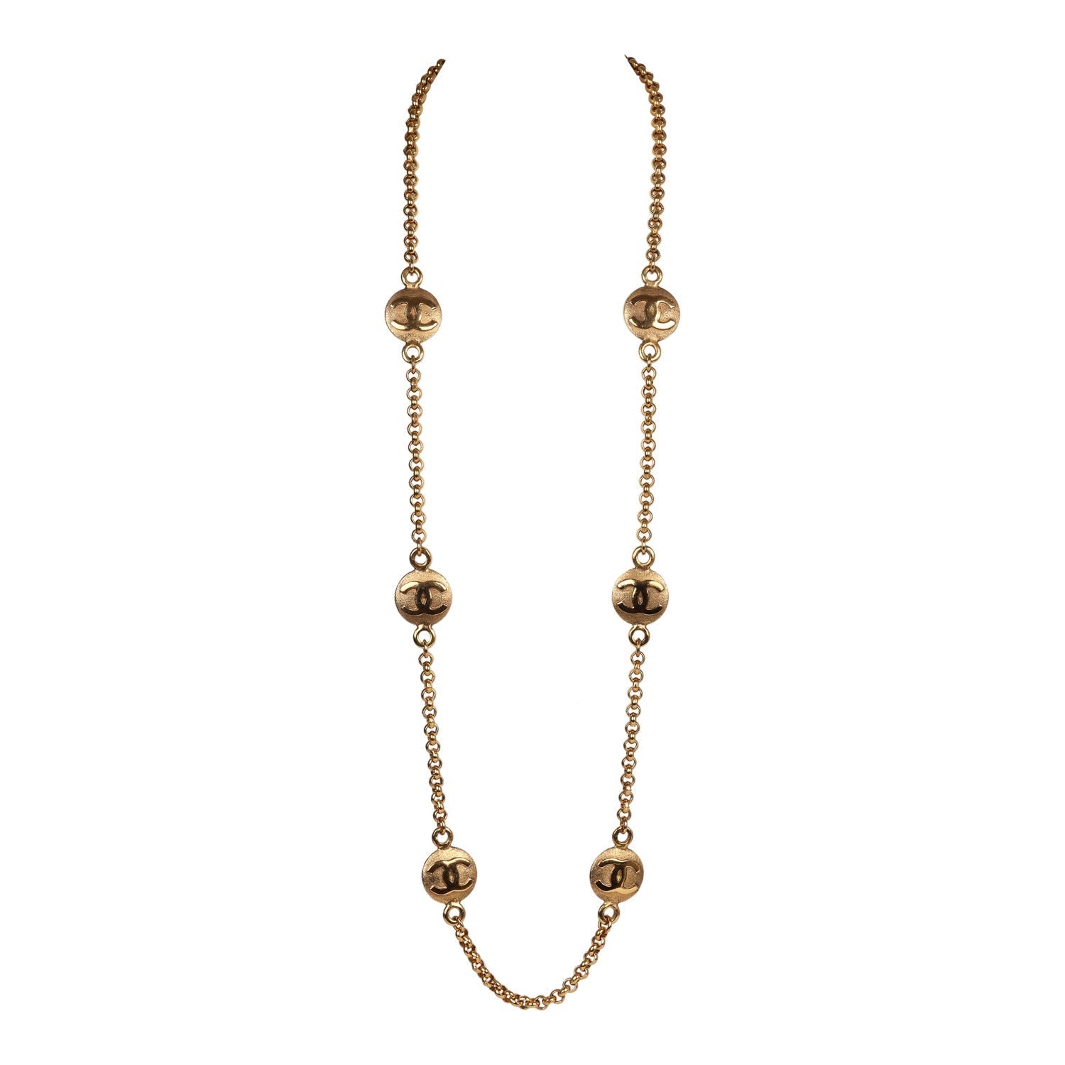 Chanel Vintage Medallion Cable Chain Gold Metal Necklace