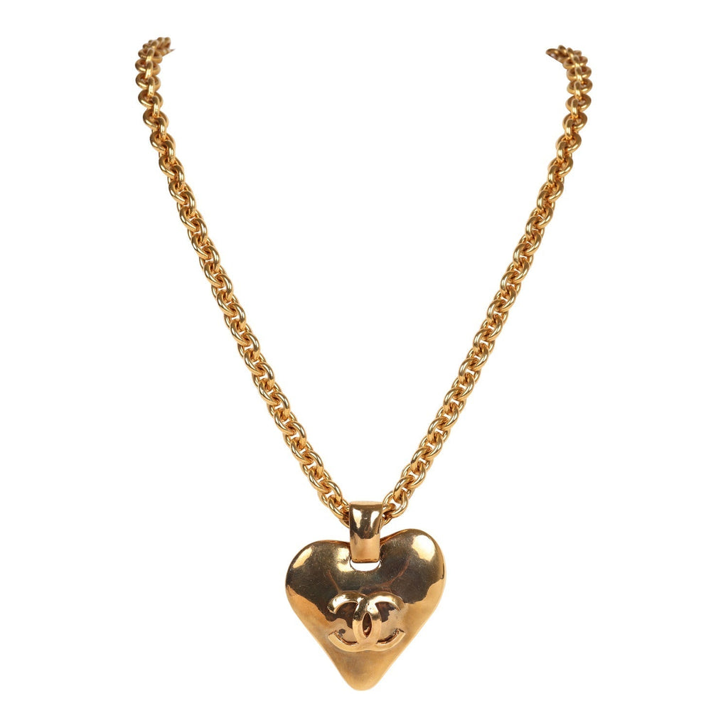 Chanel Vintage 24K Gold Plated Long CC Heart Pendant Necklace