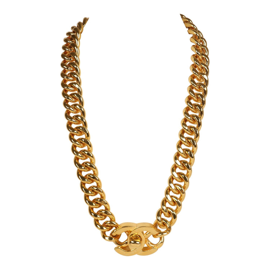 Chanel Vintage 24K Gold Plated Turn Lock Necklace