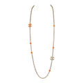 Chanel CC Beaded Sautoir Long Chain Necklace Orange Gold Metal