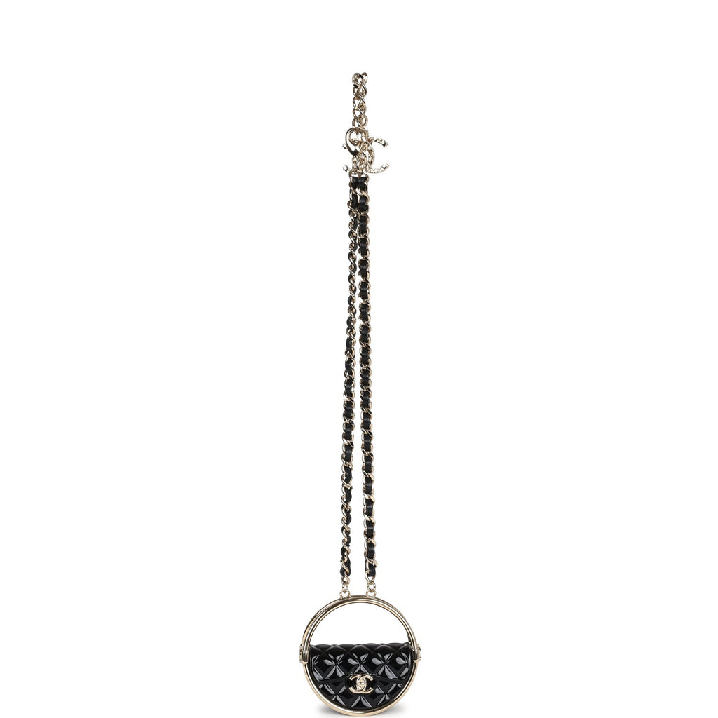 Chanel Hula Hoop Hula Hoop Charm Necklace Black Enamel/Light Gold Tone Hardware