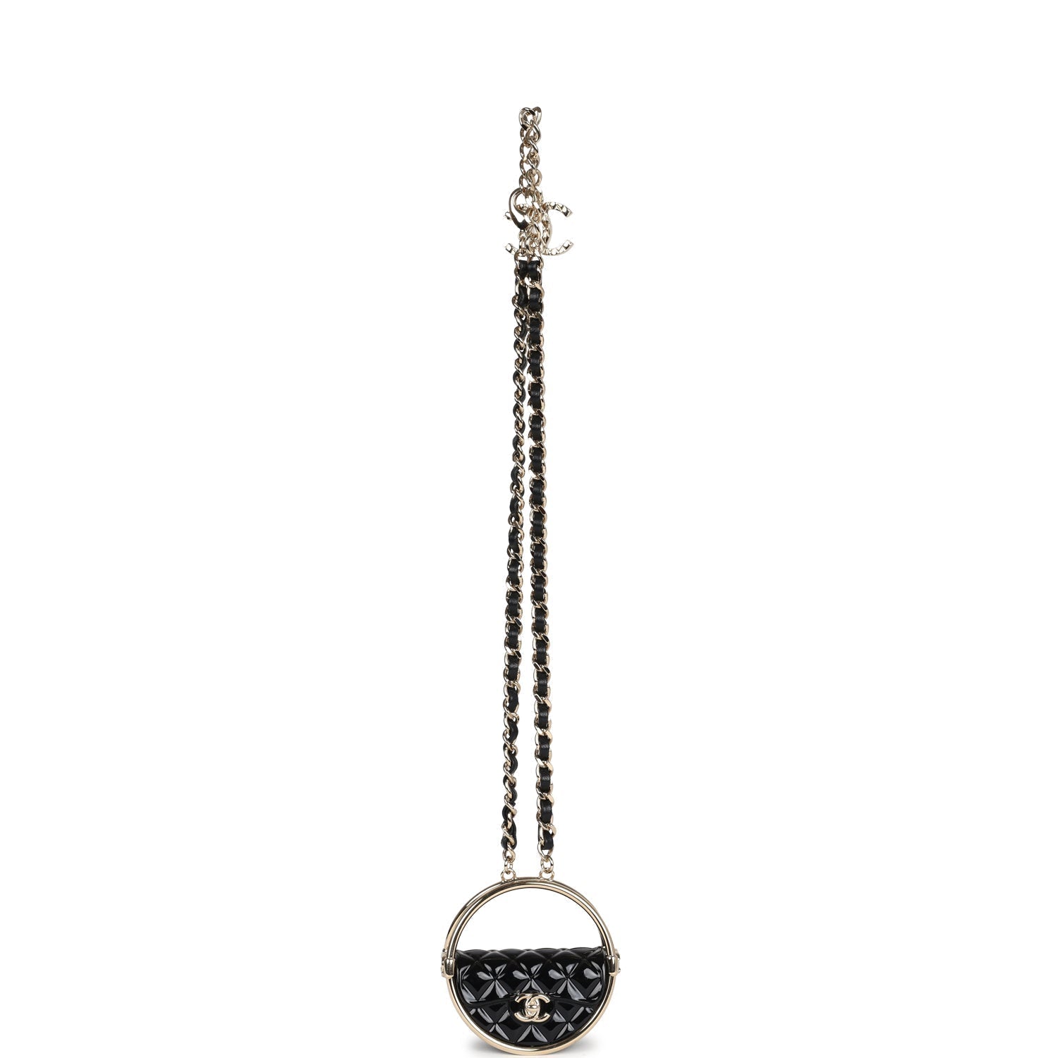 Chanel Hula Hoop Hula Hoop Charm Necklace Black Enamel/Light Gold Tone Hardware