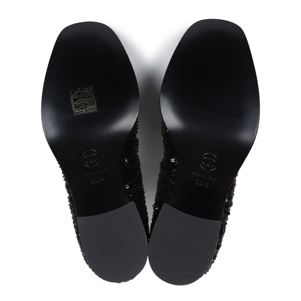 Chanel Cap Toe Ankle Boots Black Sequin Patent EU 35.5