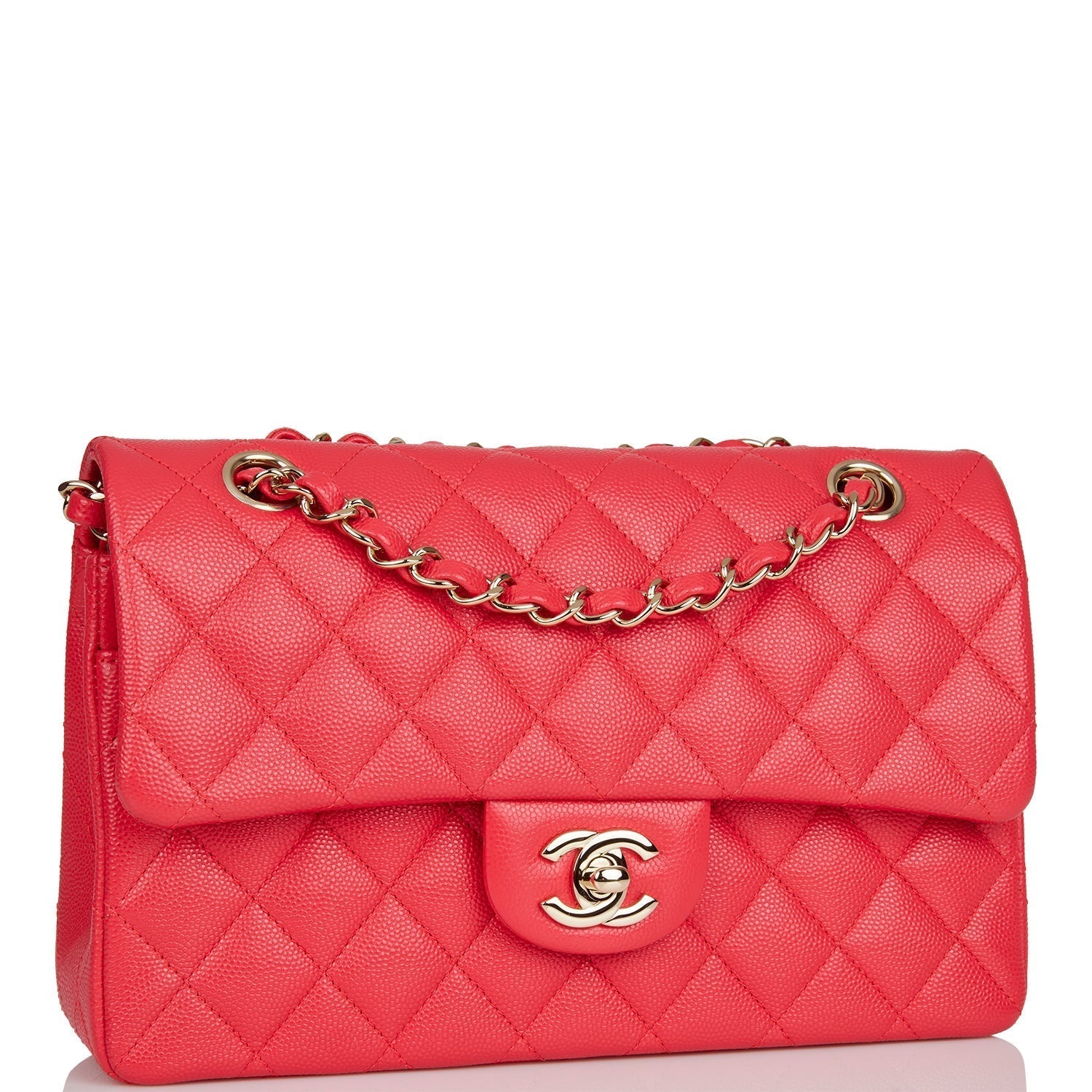 Chanel Small Classic Double Flap Red Caviar Light Gold Hardware