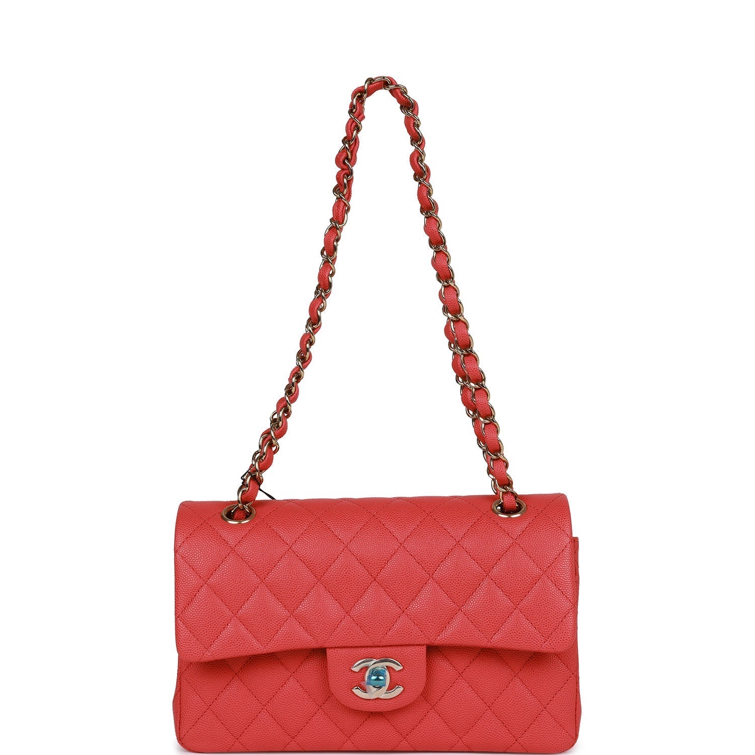 Chanel Small Classic Double Flap Red Caviar Light Gold Hardware