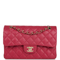 Chanel Small Classic Double Flap Dark Pink Caviar Light Gold Hardware