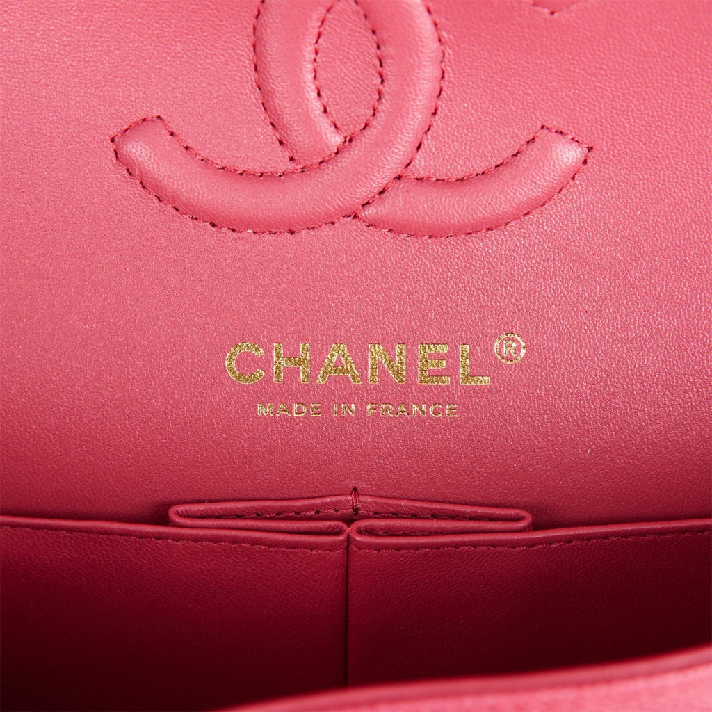 Chanel Small Classic Double Flap Dark Pink Caviar Light Gold Hardware